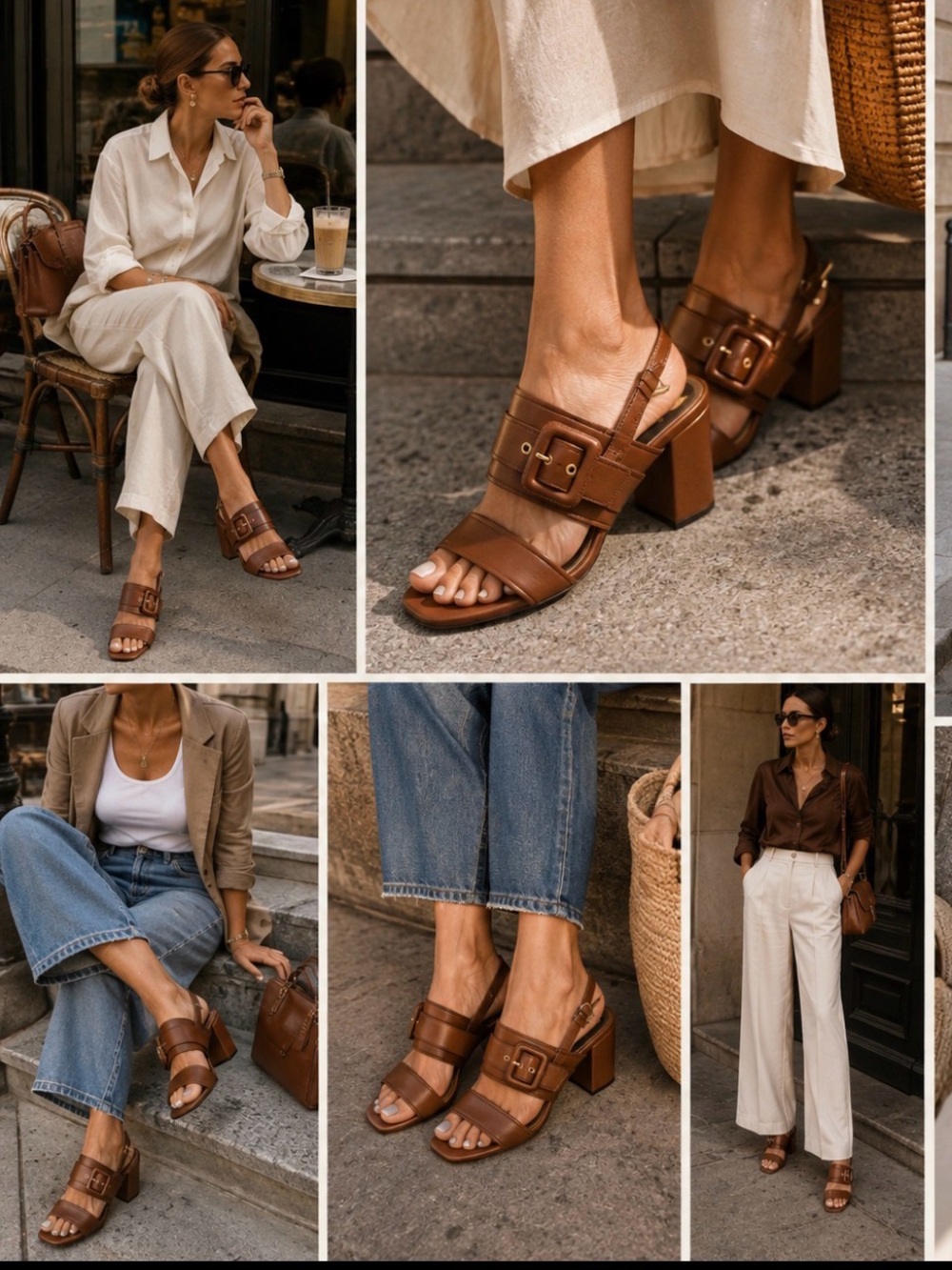 🔥Beautiful Cole Haan Brown Leather Block Heel Buckle Sandals Sz 8 PriceFirm